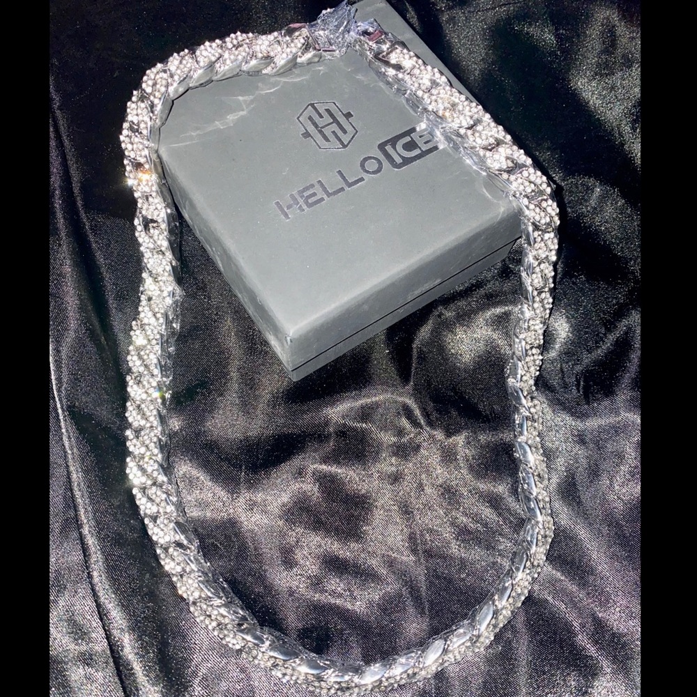 13mm Cuban Link Chain 18K Gold Plated, CZ Heavyweight Necklace 24 in (B)